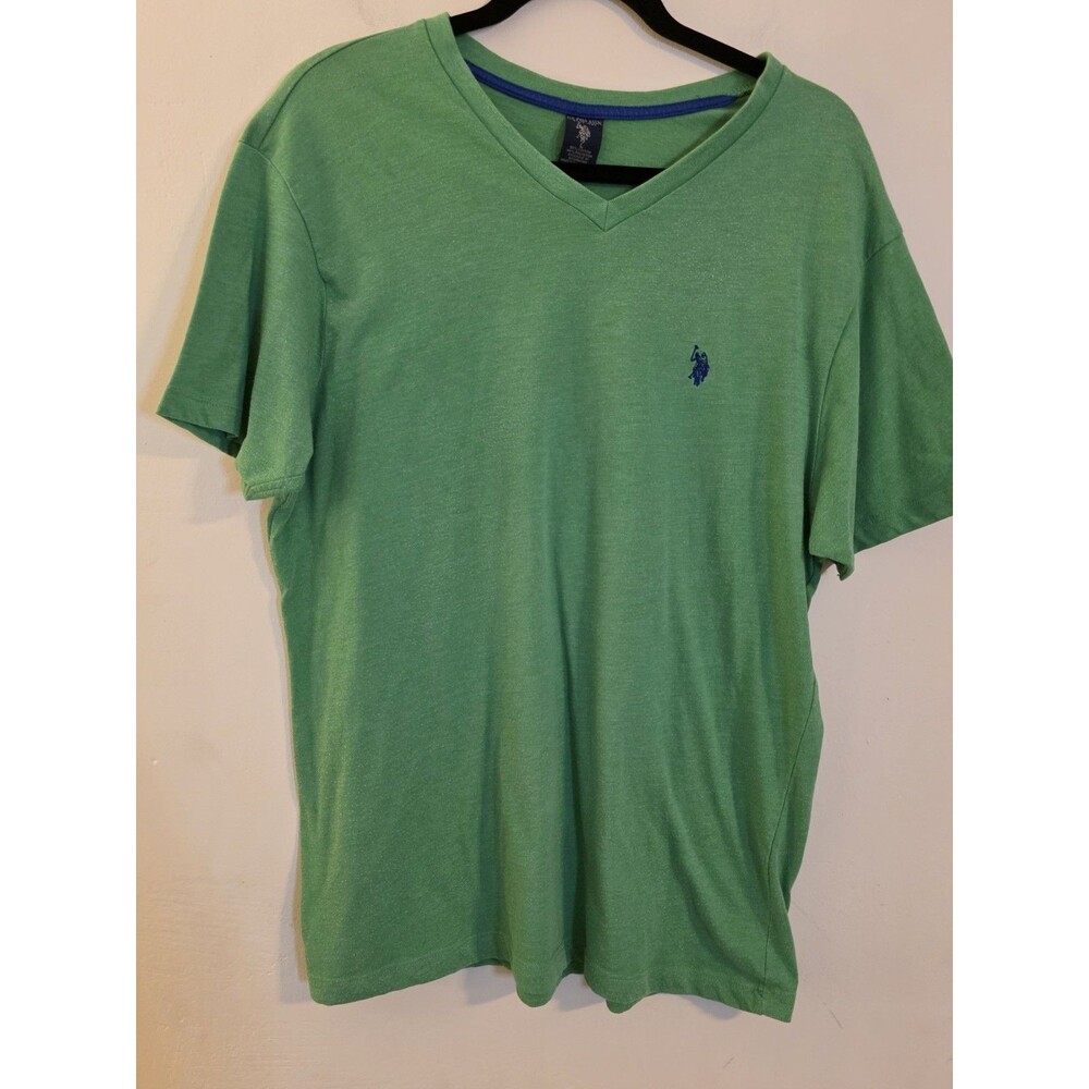 US Polo Assn Men Size Large Green Short Sleeve V Neck Embroidered‎ Logo T-Shirt
